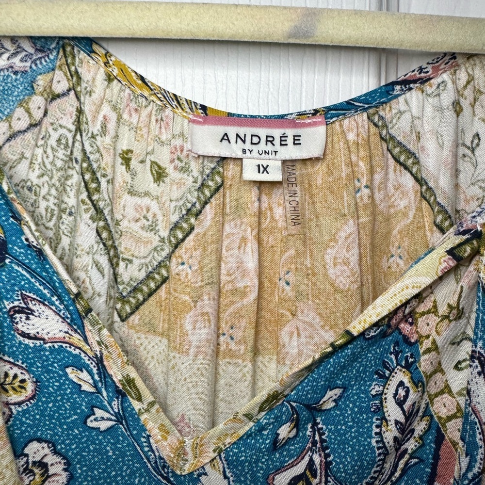 Bohemian Patchwork Dress in Blue and Yellow 1X - Picture 4 of 13
